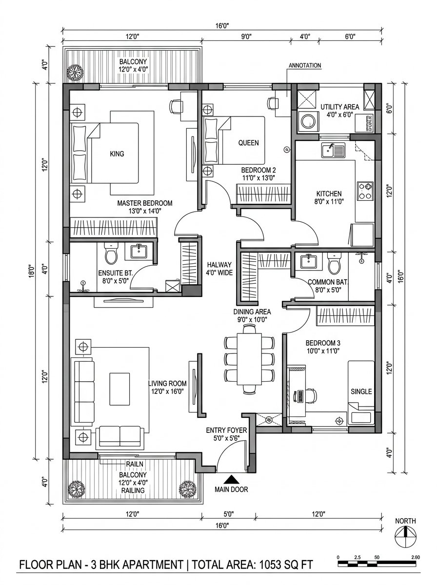 2 BHK Floor Plan