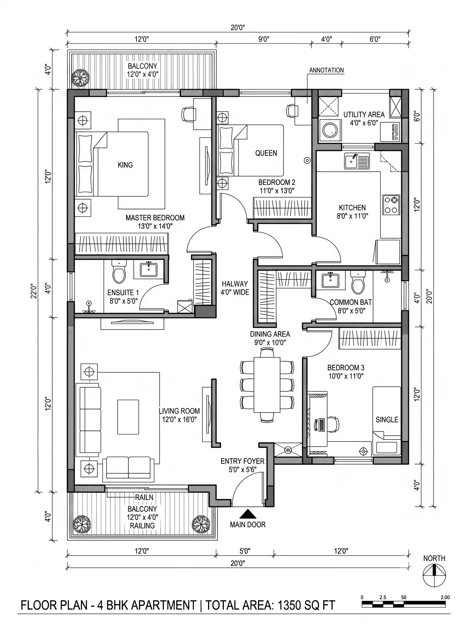 4 BHK Floor Plan